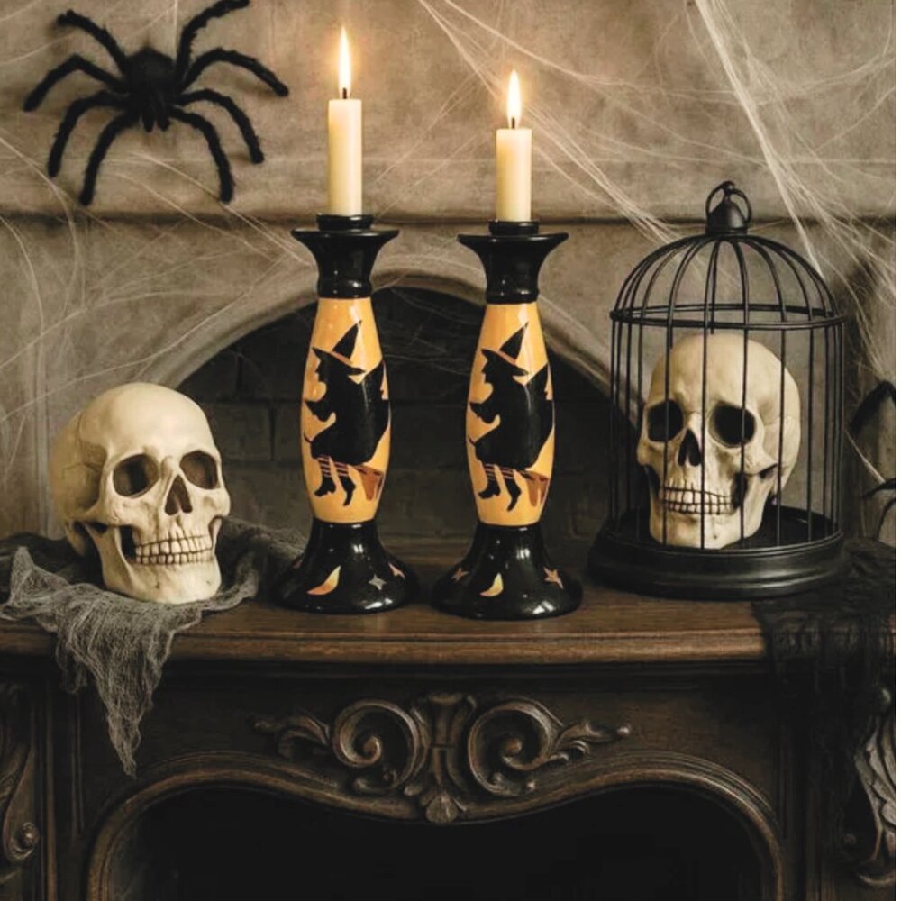 NWT 2 Vintage Susan Winget Halloween Witch Candle Holders Candlestick Holder